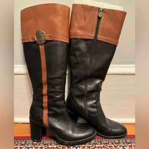 Etienne Aigner E-Winston Leather 3" Heel Brown/Black Riding Boots SZ 10